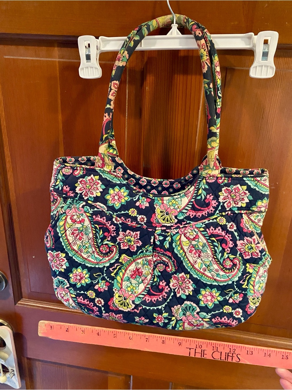 Vera Bradley Navy Quilted Paisley Tote with Pink & Green Accents